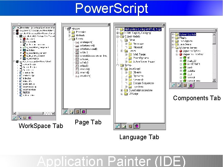 Power. Script Components Tab Work. Space Tab Page Tab Language Tab Application Painter (IDE)