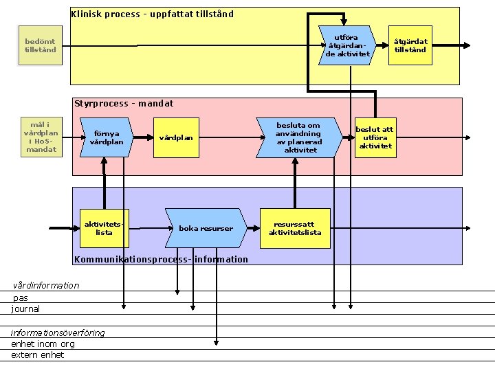 Klinisk process - uppfattat tillstånd utföra åtgärdande aktivitet bedömt tillstånd Styrprocess - mandat mål