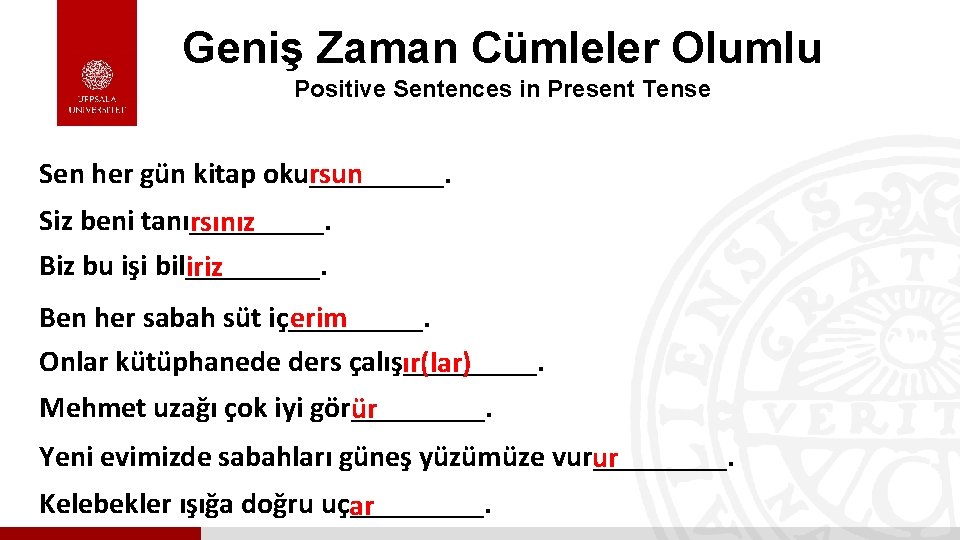 Geniş Zaman Cümleler Olumlu Positive Sentences in Present Tense Sen her gün kitap oku_____.