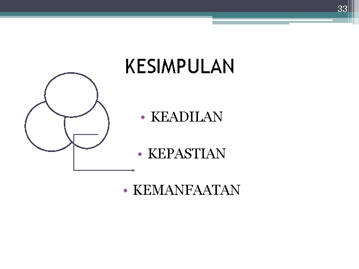 33 KESIMPULAN • KEADILAN • KEPASTIAN • KEMANFAATAN 