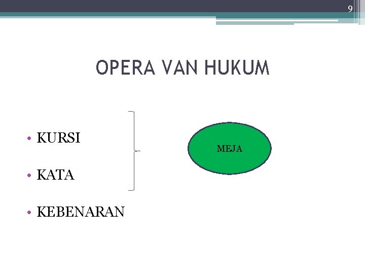 9 OPERA VAN HUKUM • KURSI • KATA • KEBENARAN MEJA 