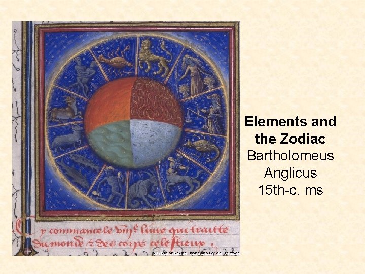 Elements and the Zodiac Bartholomeus Anglicus 15 th-c. ms 