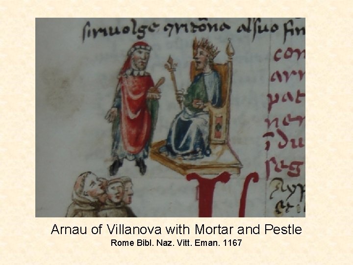 Arnau of Villanova with Mortar and Pestle Rome Bibl. Naz. Vitt. Eman. 1167 