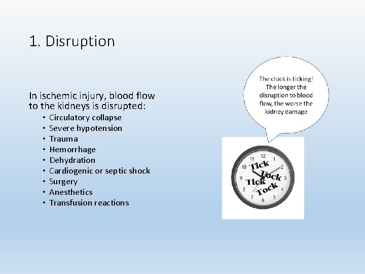 1. Disruption In ischemic injury, blood flow to the kidneys is disrupted: • •