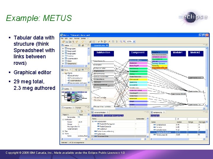 Example: METUS § Tabular data with structure (think Spreadsheet with links between rows) §
