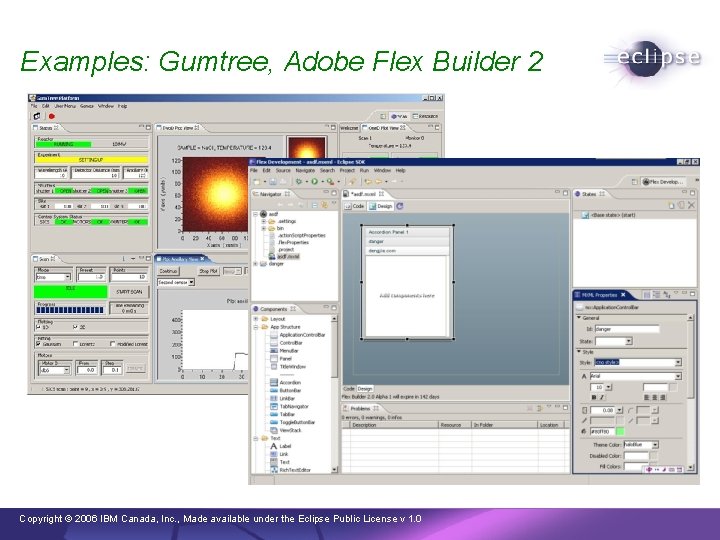 Examples: Gumtree, Adobe Flex Builder 2 Copyright © 2006 IBM Canada, Inc. , Made Examples: Gumtree, Adobe Flex Builder 2 Copyright © 2006 IBM Canada, Inc. , Made
