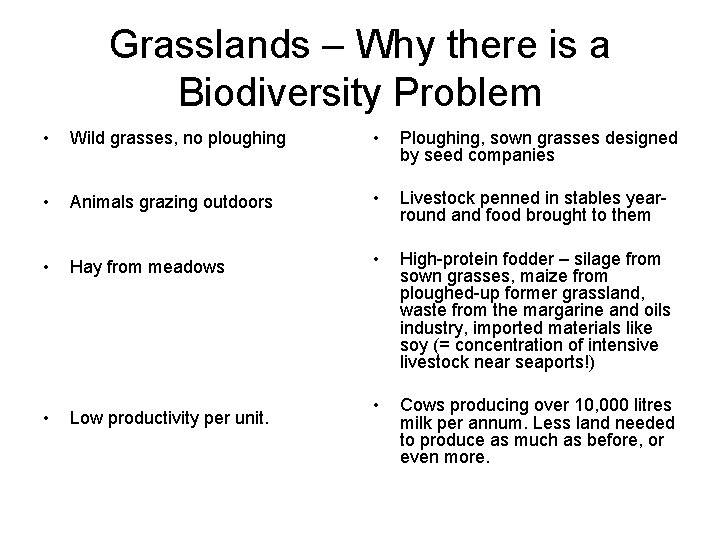 Grasslands – Why there is a Biodiversity Problem • Wild grasses, no ploughing •