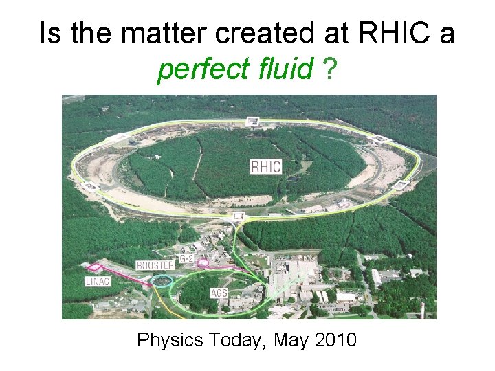 Is the matter created at RHIC a perfect fluid ? Physics Today, May 2010