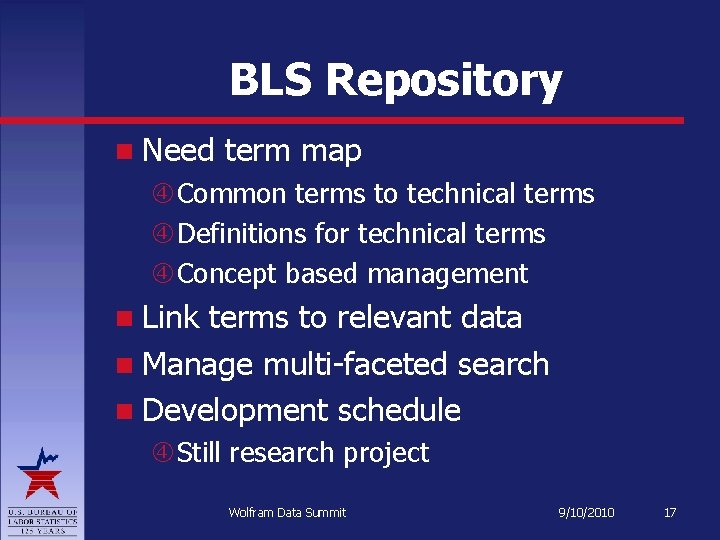 BLS Repository Need term map Common terms to technical terms Definitions for technical terms