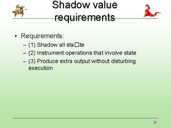 Shadow value requirements • Requirements: – (1) Shadow all sta�te – (2) Instrument operations Shadow value requirements • Requirements: – (1) Shadow all sta�te – (2) Instrument operations