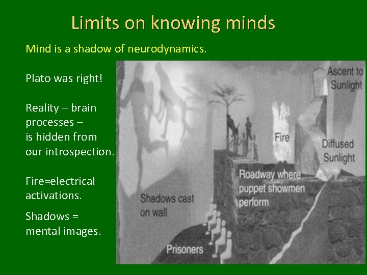 Limits on knowing minds Mind is a shadow of neurodynamics. Plato was right! Reality