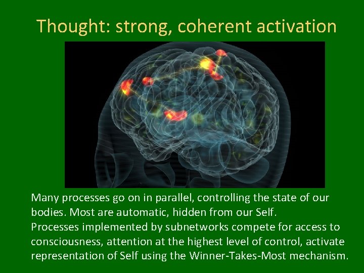 Thought: strong, coherent activation Many processes go on in parallel, controlling the state of