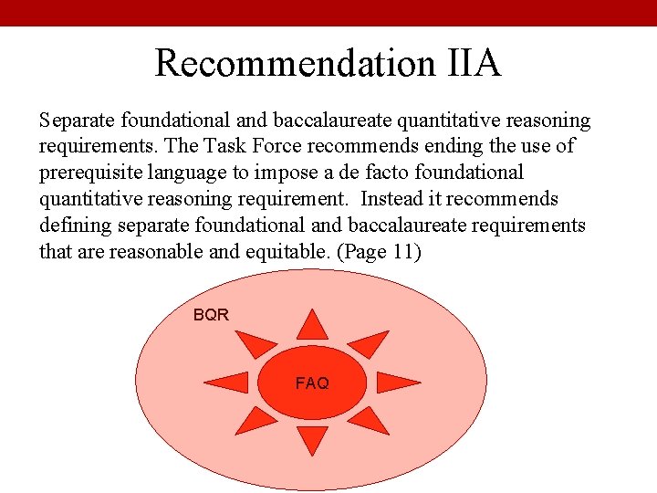 Recommendation IIA Separate foundational and baccalaureate quantitative reasoning requirements. The Task Force recommends ending