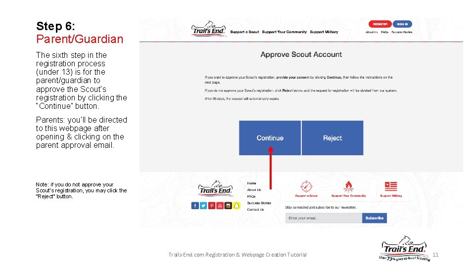 Step 6: Parent/Guardian The sixth step in the registration process (under 13) is for