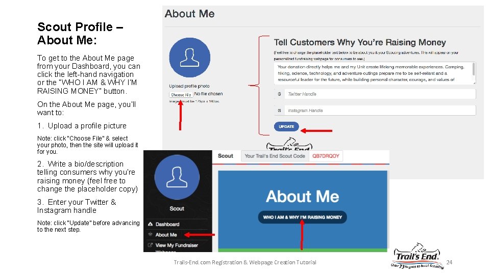 Scout Profile – About Me: To get to the About Me page from your