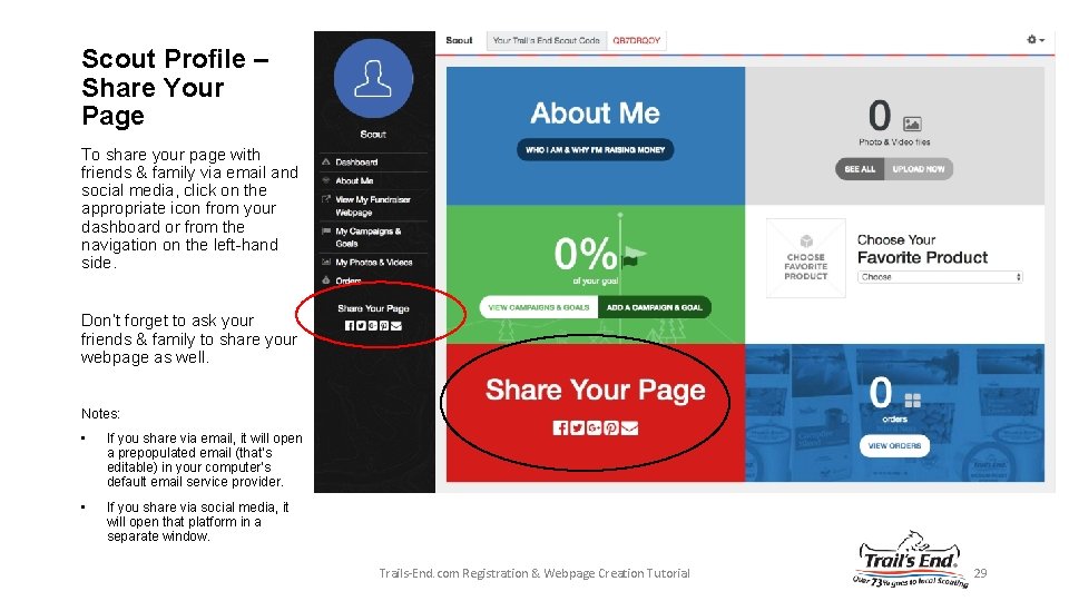 Scout Profile – Share Your Page To share your page with friends & family