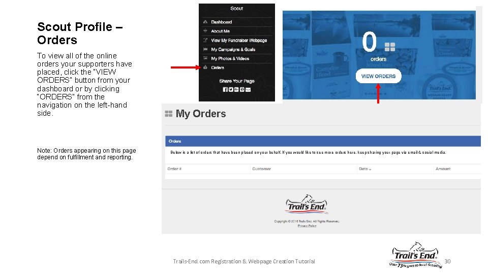 Scout Profile – Orders To view all of the online orders your supporters have