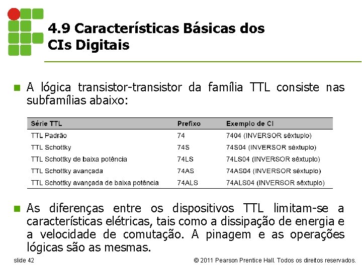4. 9 Características Básicas dos CIs Digitais n A lógica transistor-transistor da família TTL
