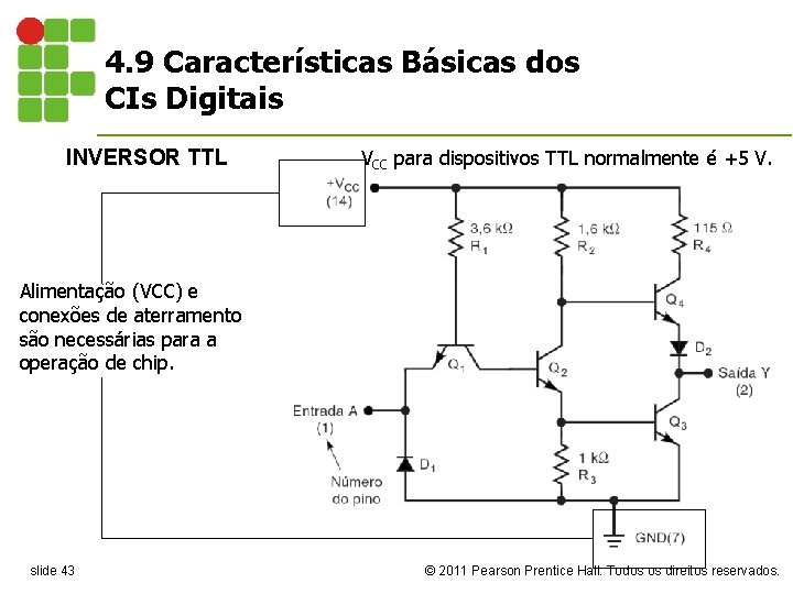 4. 9 Características Básicas dos CIs Digitais INVERSOR TTL VCC para dispositivos TTL normalmente