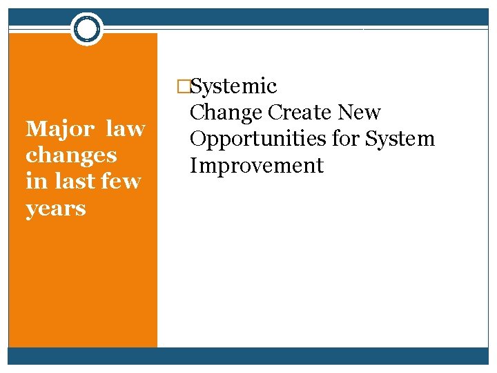 �Systemic Major law changes in last few years Change Create New Opportunities for System