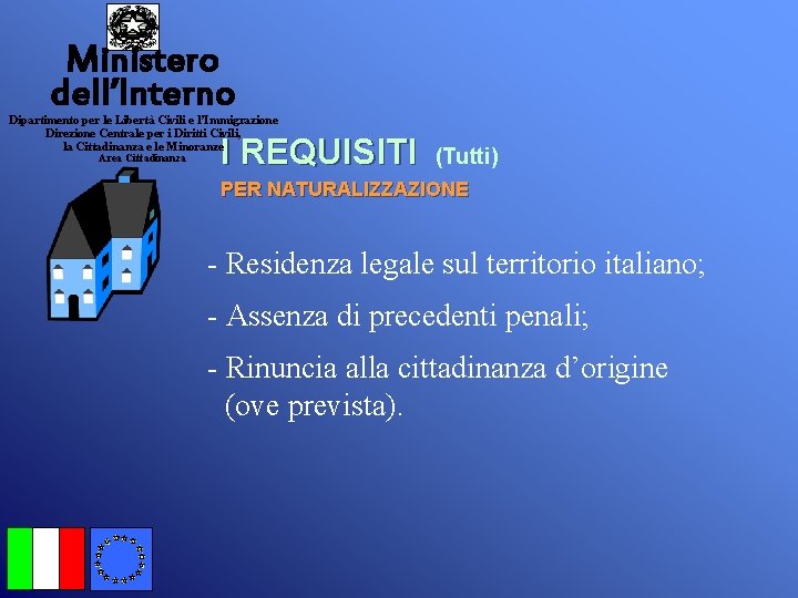 Ministero dell’Interno Dipartimento per le Libertà Civili e l’Immigrazione Direzione Centrale per i Diritti