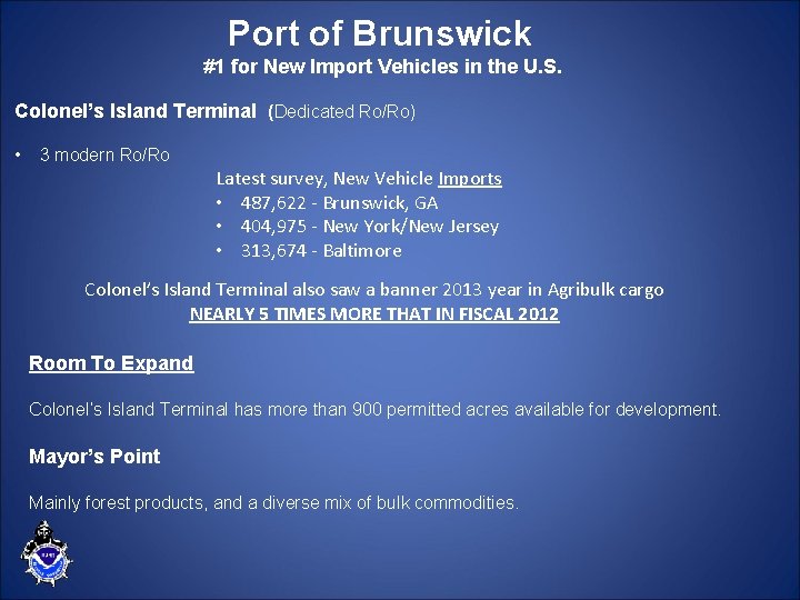 Port of Brunswick #1 for New Import Vehicles in the U. S. Colonel’s Island