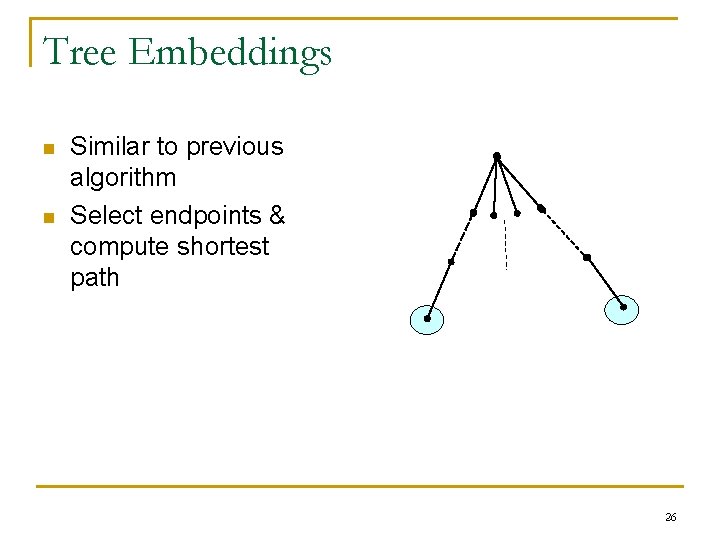 Tree Embeddings n n Similar to previous algorithm Select endpoints & compute shortest path