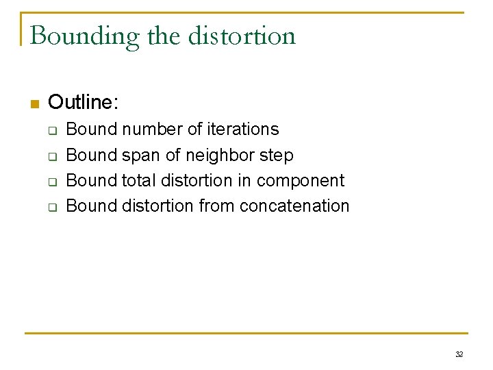 Bounding the distortion n Outline: q q Bound number of iterations Bound span of