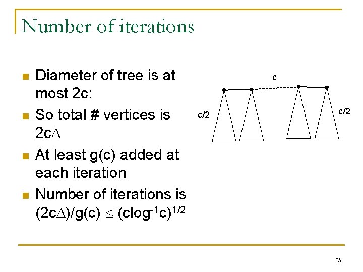 Number of iterations n n Diameter of tree is at most 2 c: So