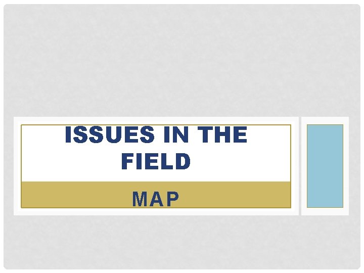 ISSUES IN THE FIELD MAP 