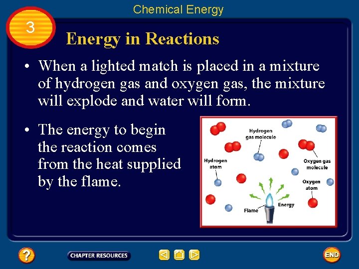 Chemical Energy 3 Energy in Reactions • When a lighted match is placed in