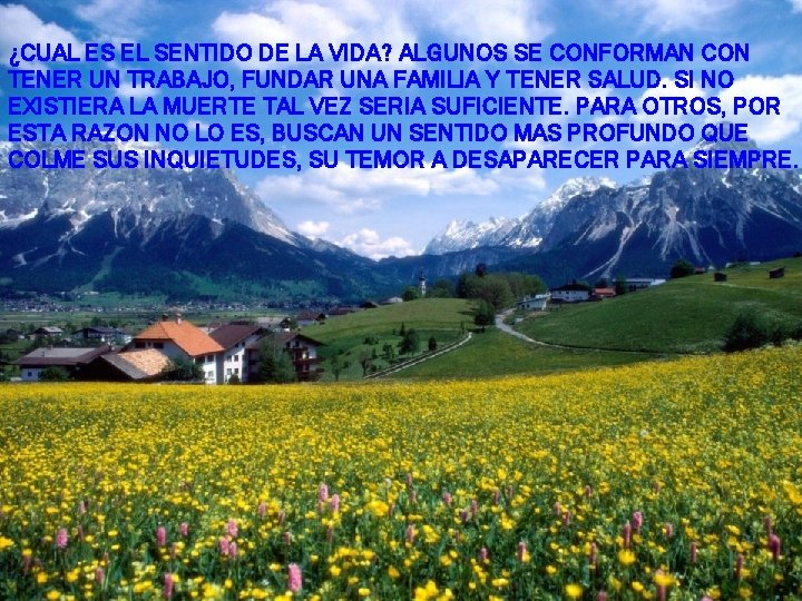 ¿CUAL ES EL SENTIDO DE LA VIDA? ALGUNOS SE CONFORMAN CON TENER UN TRABAJO,