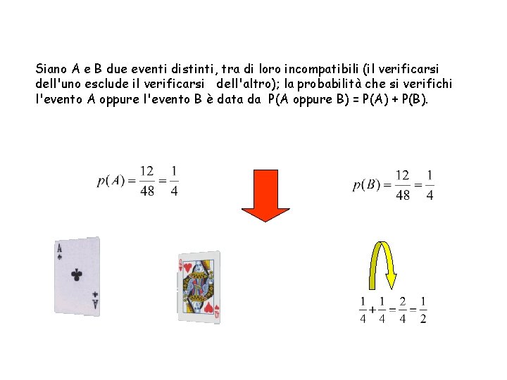 Siano A e B due eventi distinti, tra di loro incompatibili (il verificarsi dell'uno