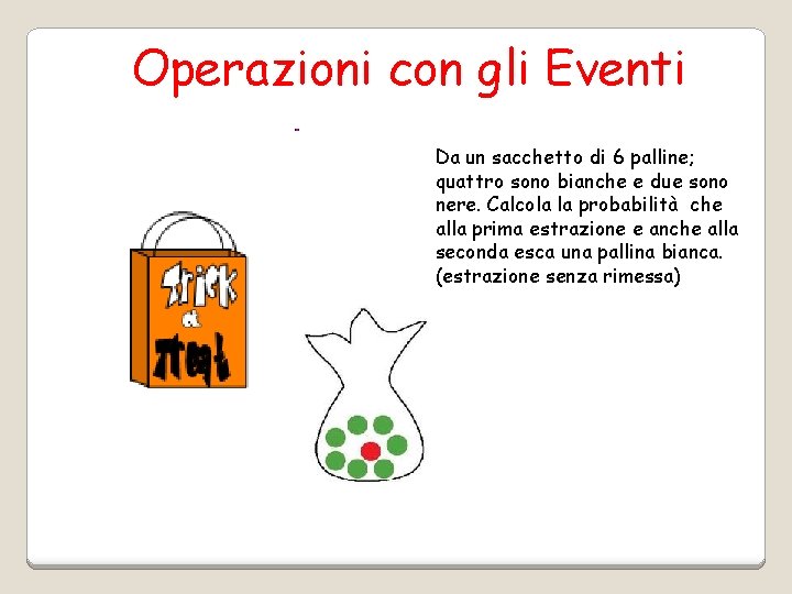 Operazioni con gli Eventi Da un sacchetto di 6 palline; quattro sono bianche e