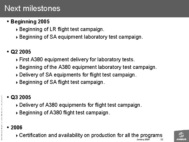 Next milestones • Beginning 2005 4 Beginning of LR flight test campaign. 4 Beginning