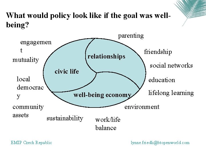 What would policy look like if the goal was wellbeing? engagemen t mutuality parenting