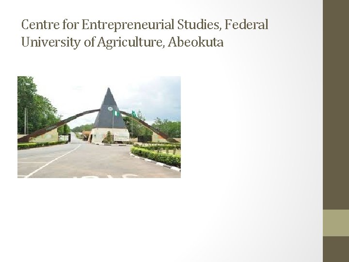 Centre for Entrepreneurial Studies, Federal University of Agriculture, Abeokuta 