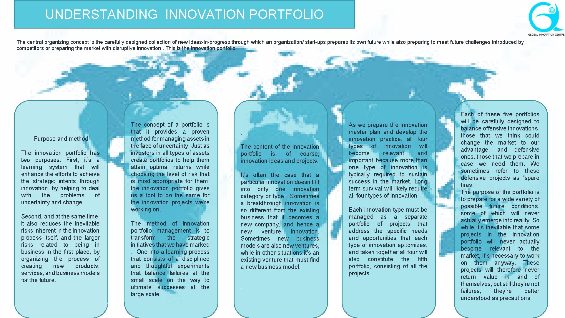 UNDERSTANDING INNOVATION PORTFOLIO The central organizing concept is the carefully designed collection of new