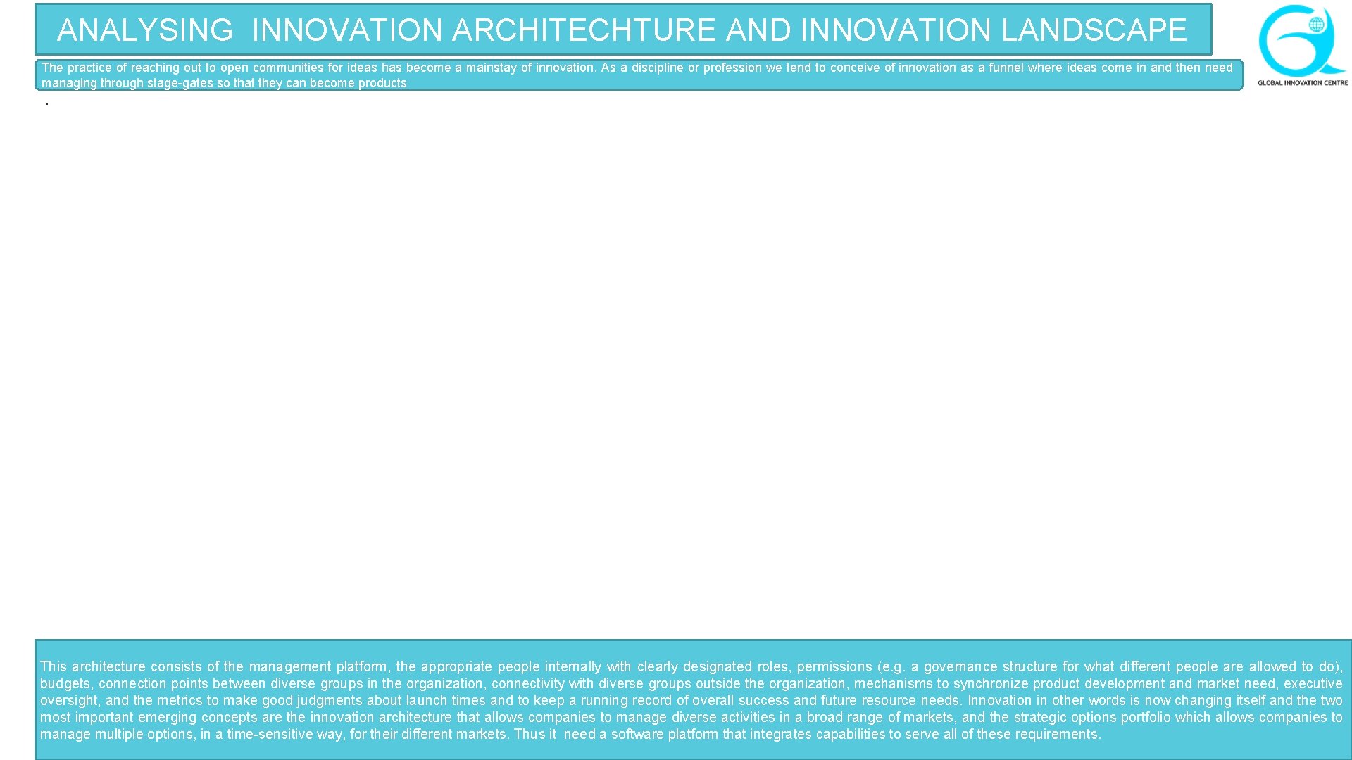 ANALYSING INNOVATION ARCHITECHTURE AND INNOVATION LANDSCAPE The practice of reaching out to open communities