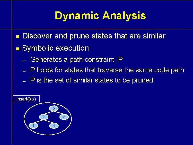 Dynamic Analysis Discover and prune states that are similar Symbolic execution Generates a path