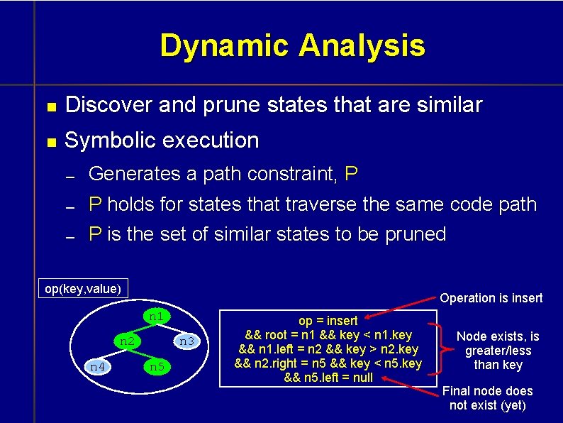 Dynamic Analysis Discover and prune states that are similar Symbolic execution Generates a path