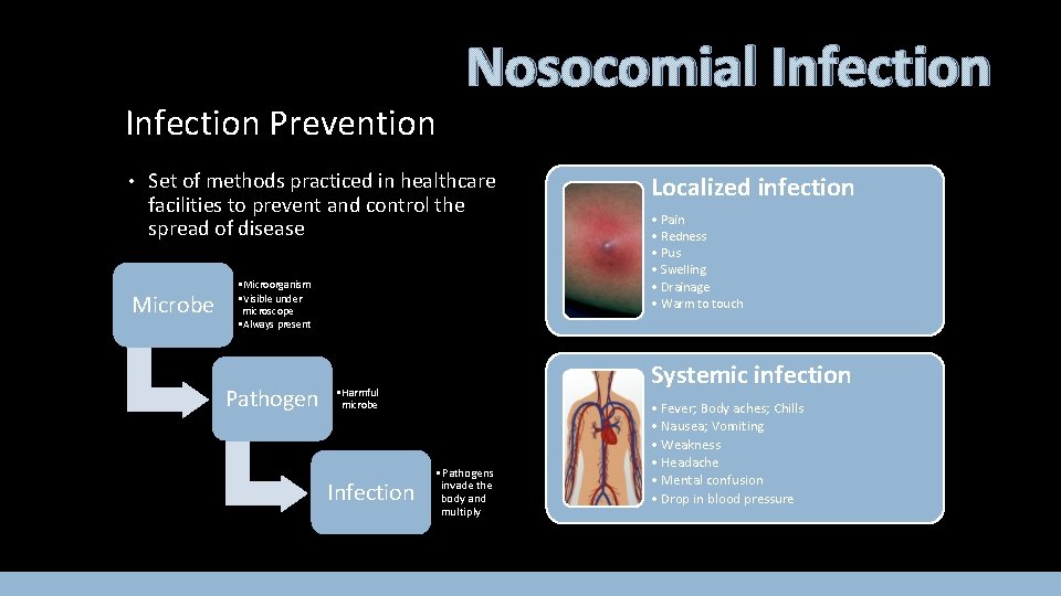 Infection Prevention • Nosocomial Infection Set of methods practiced in healthcare facilities to prevent