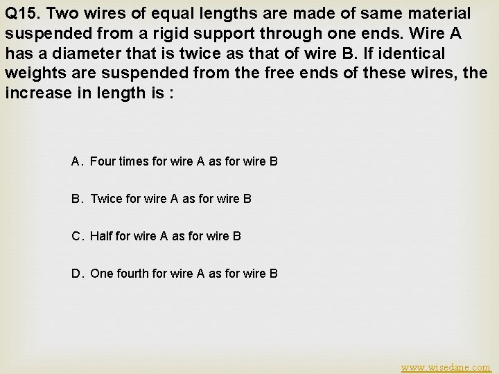 Q 15. Two wires of equal lengths are made of same material suspended from