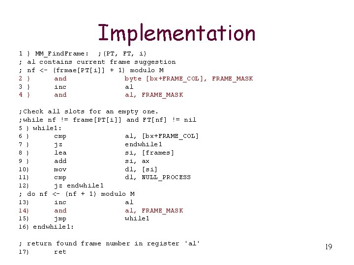 Implementation 1 ; ; 2 3 4 ) MM_Find. Frame: ; (PT, FT, i)