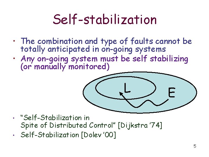 Self-stabilization • The combination and type of faults cannot be totally anticipated in on-going