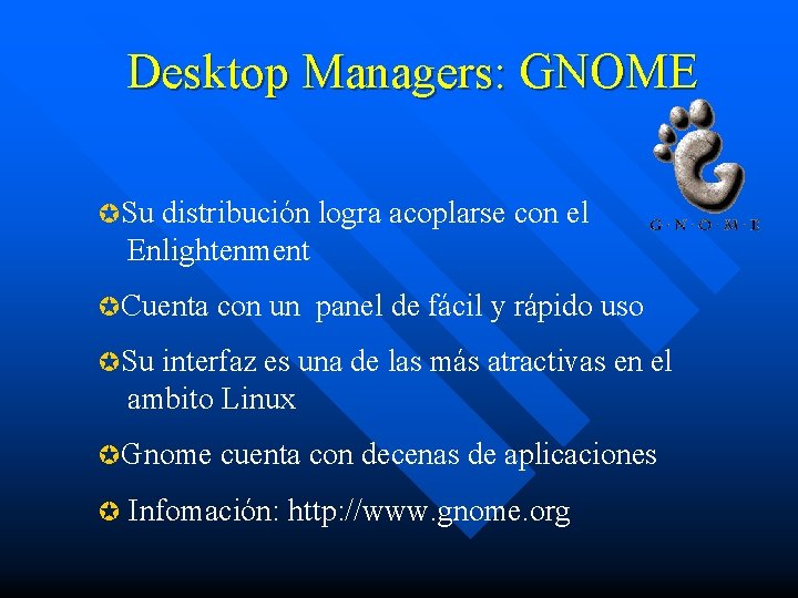 Desktop Managers: GNOME µSu distribución logra acoplarse con el Enlightenment µCuenta con un panel