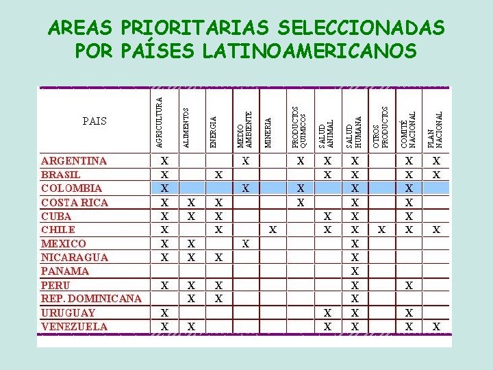 AREAS PRIORITARIAS SELECCIONADAS POR PAÍSES LATINOAMERICANOS 