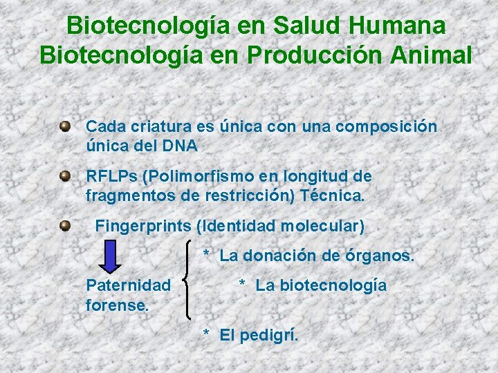 Biotecnología en Salud Humana Biotecnología en Producción Animal Cada criatura es única con una