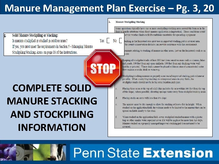 Manure Management Plan Exercise – Pg. 3, 20 COMPLETE SOLID MANURE STACKING AND STOCKPILING