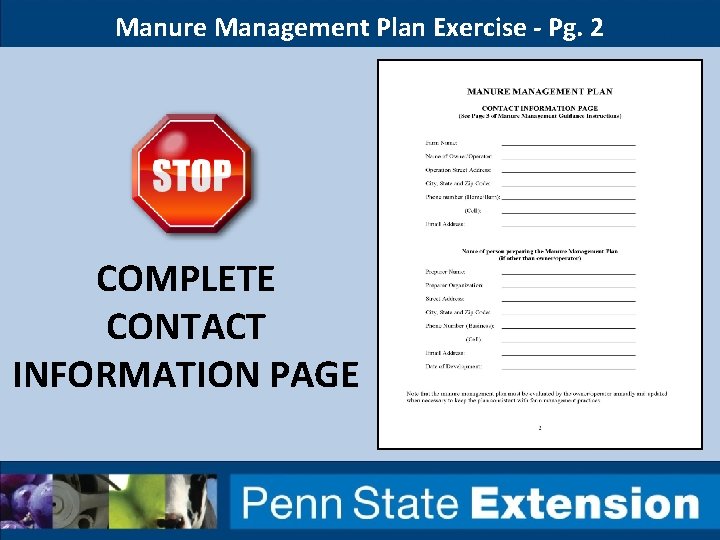 Manure Management Plan Exercise - Pg. 2 COMPLETE CONTACT INFORMATION PAGE 